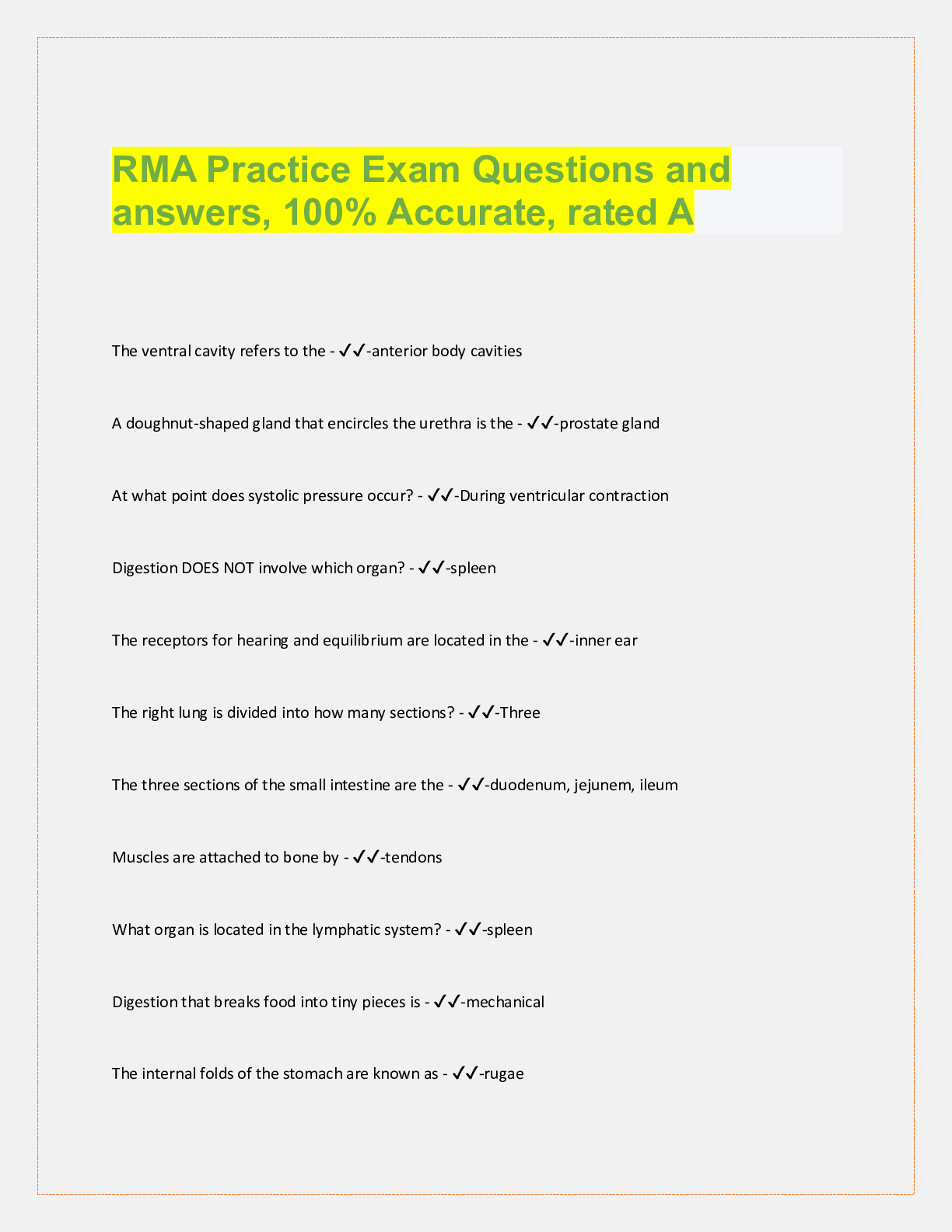 Preview image for RMA Practice Exam Questions and  answers, 100% Accurate, rated A